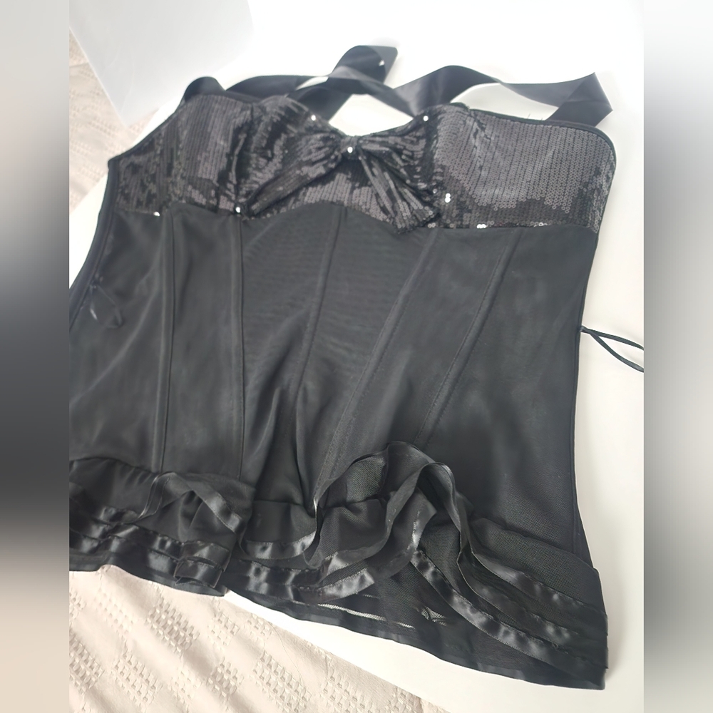 Vintage Adore Me Black Sequin Mob Wife Corset